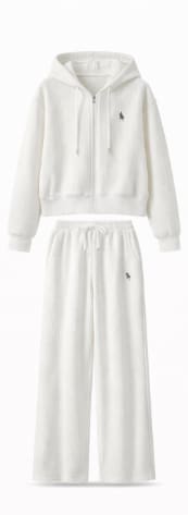 Women’s White Textured Zip Hoodie & Wide Leg Pants Set – Casual 2 Piece Lounge Set