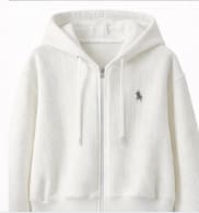 Women’s White Textured Zip Hoodie & Wide Leg Pants Set – Casual 2 Piece Lounge Set