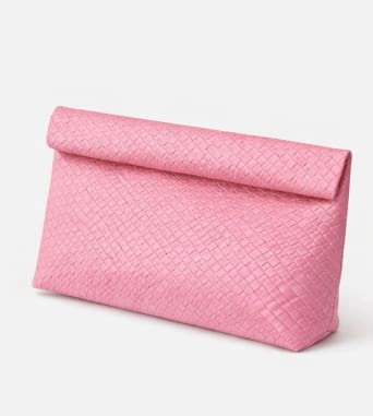 Woven Texture Oversized Clutch Bag – Pink Foldover Handbag – Soft Statement Pouch – Chic Minimal Evening Style