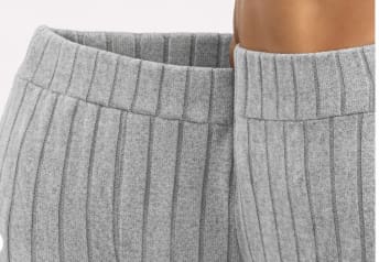 2-Piece Ribbed Knit Lounge Set – Grey Mock Neck Long Sleeve Top with Slim Fit Pants