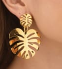 Gold Tropical Leaf Drop Earrings – Monstera Statement Dangle Earrings – Bold Fashion Jewelry for Women