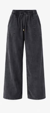 Washed Charcoal Wide Leg Drawstring Denim Pants – Elastic Waist Casual Loose Fit Jeans for Women – Modest Everyday Streetwear Trousers