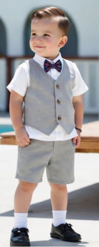 Boys Grey Vest, Shorts & Bow Tie Set – Formal Kids 3 Piece Outfit – Elegant Party & Occasion Wear