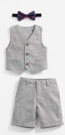 Boys Grey Vest, Shorts & Bow Tie Set – Formal Kids 3 Piece Outfit – Elegant Party & Occasion Wear