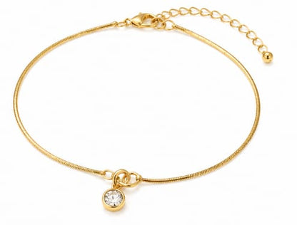 Women’s Gold Anklet Bracelet with Round Charm – Minimalist Beach Foot Jewelry Adjustable Chain