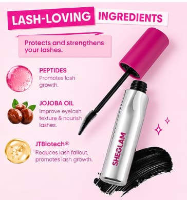 SHEGLAM Lash-Loving Mascara – Strengthening & Nourishing Lash Care Mascara with Peptides and Jojoba Oil