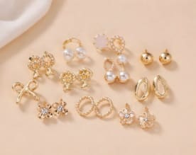 36-Pair Gold Tone Stud Earrings Set for Women – Pearl, Bow, Flower & Rhinestone Mixed Mini Earrings – Multi Style Everyday Jewelry Collection