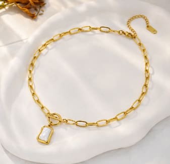 Women’s Gold Chain Necklace with White Geometric Pendant – Adjustable Statement Choker Jewelry