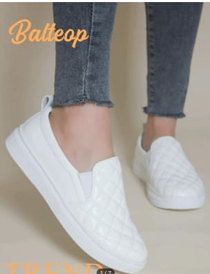 Women’s Quilted Slip-On Sneakers – White Casual Platform Shoes